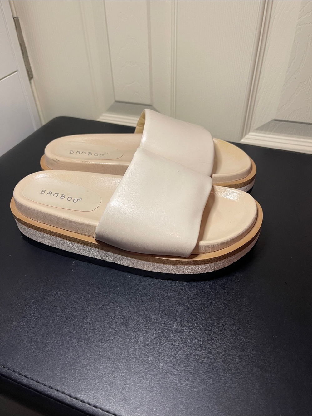 BAMBOO Cream Platform Slide Mules